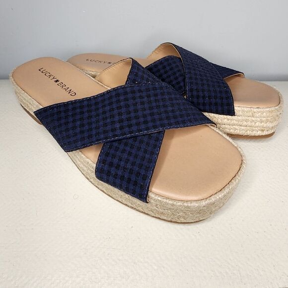 Lucky Brand Gayte Nautical Slide Navy Coastal Platform Slide Sandal Size 7 NWT - Picture 1 of 5